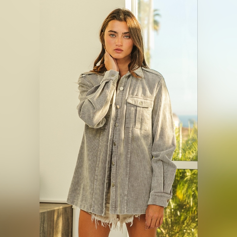 BiBi Button Up Corduroy Shacket - Picture 4 of 6